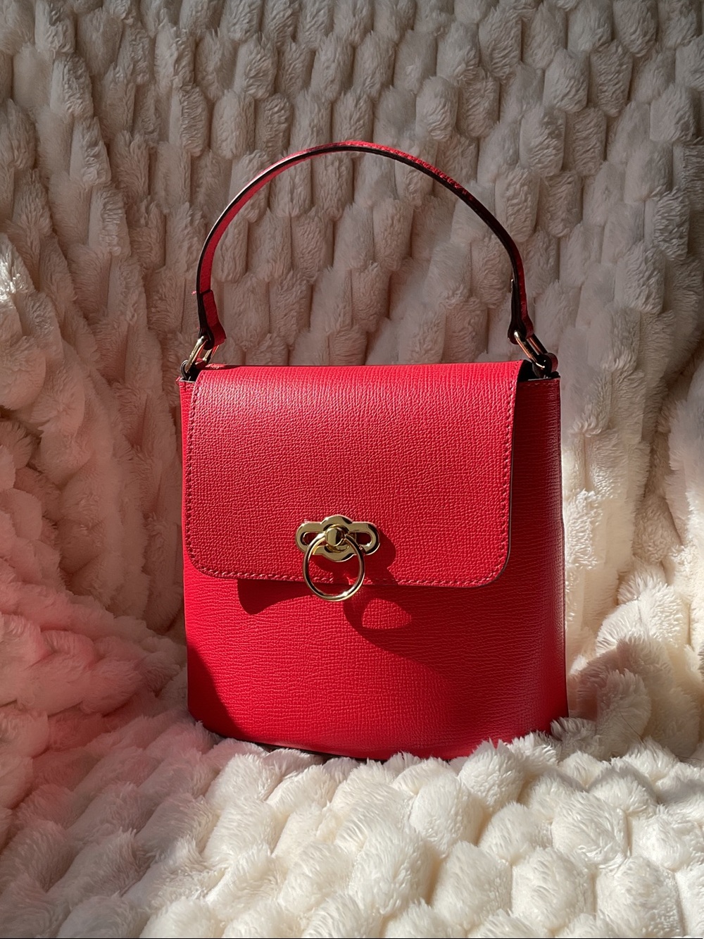 Gianni Bini Red Top-Handle Shoulder Bag with Gold Ring Accent